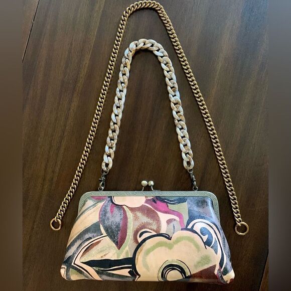 Abstract Print Cowhide Handmade Vintage Style Kisslock Clutch Bag, Crossbody - Picture 13 of 16